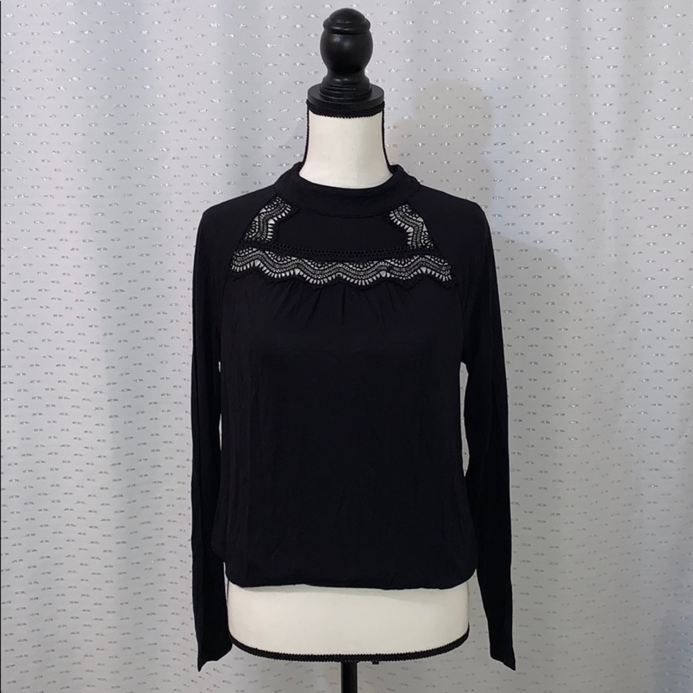Loft-Lace Yoke Mock Neck Top NWT